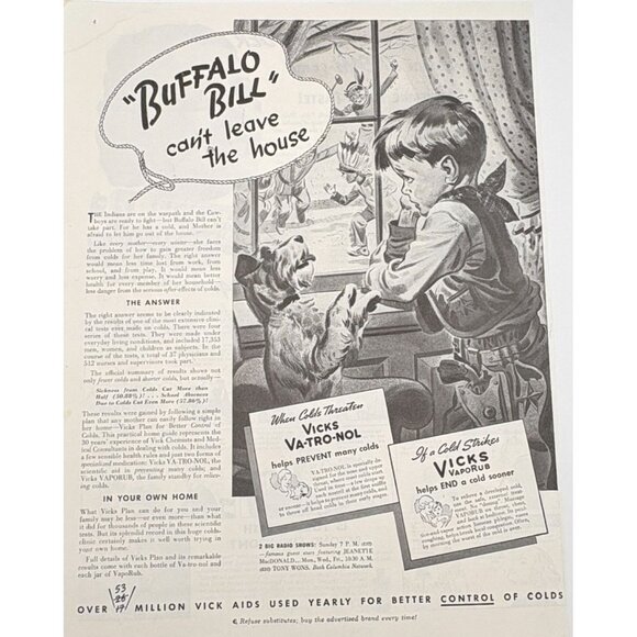 Vicks Vaporub Vintage Print Ad 1930s Cold Relief Medical Cowboy & Indians - Picture 6 of 6